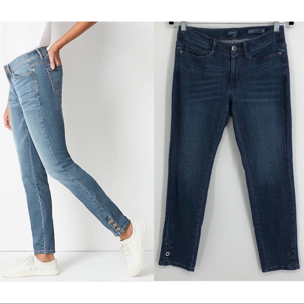 J. JILL Authentic Fit Buttoned-Hem Slim Ankle Jeans Dark Wash